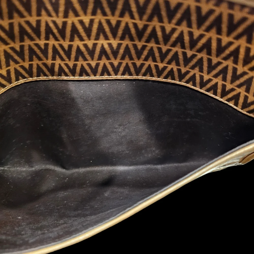 MARIO VALENTINO V-Pattern Tan and Brown Clutch
